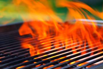 barbecue with flames and copy space