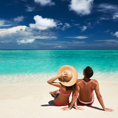 Couple on a beach at Maldives - 49949236