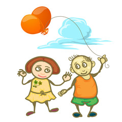 couple children holding balloon isolated on white