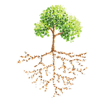 dot painting tree and root