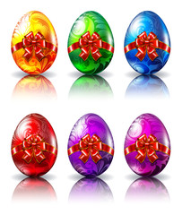 Colored easter eggs with a bow