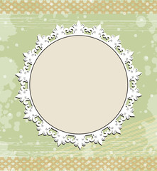 Vintage round frame on floral background