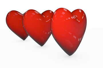 Red hearts - 3D Render