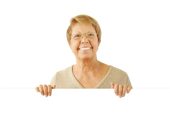 Portrait of elderly woman on the white background