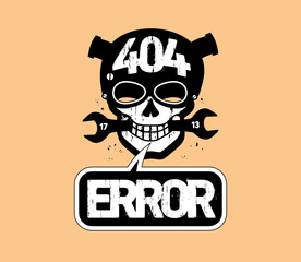 404 error, page not found design template with cartoon skull.