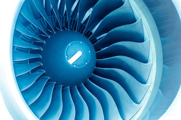 Modern plane engine turbine blades.