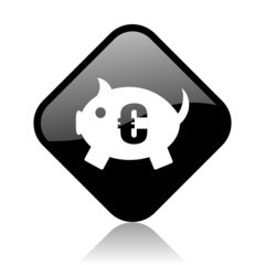 piggy bank black square glossy internet icon