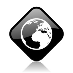 earth black square glossy internet icon