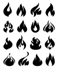 Fire flames, set icons