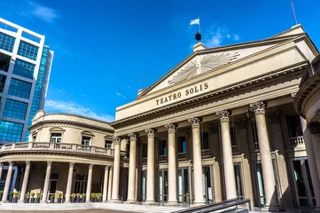 Poster Teatro Solis opera house building at blue sky in Montevideo, Uru © ricardokuhl