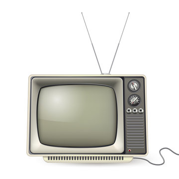vintage tv with antena and wire