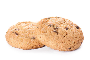 Chocolate chip cookies isolated on white background.