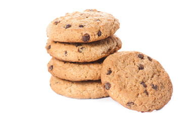 Chocolate chip cookies isolated on white background.