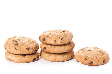 Chocolate chip cookies isolated on white background.