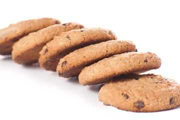 Chocolate chip cookies isolated on white background.