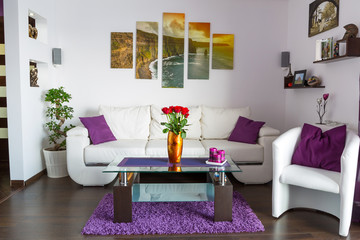 Modern lliving room interior with canvas on the wall