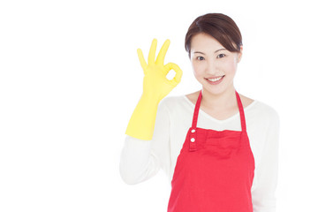 ゴム手袋をした女性