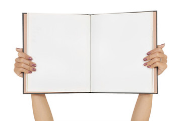gesture of woman hand open the blank book