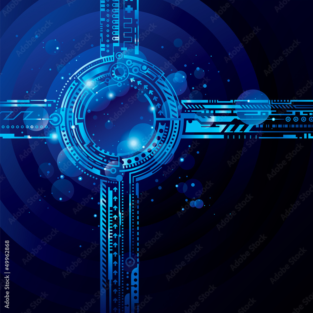 Poster abstract high tech blue background with light effect.