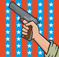 Pistol in front of American Stars and Stripes