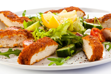 Fried chicken breast and vegetables