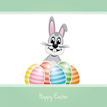 happy easter bunny colorful eggs green background