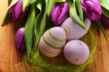 easter eggs  and tulip
