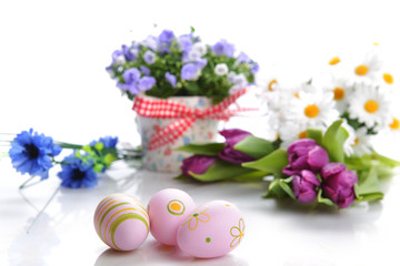 flowers and easter eggs