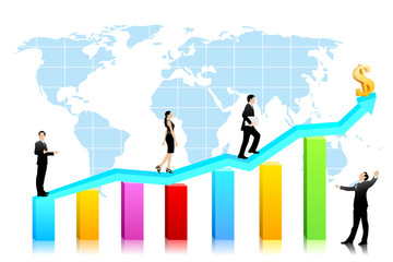 Fototapeta premium Vector Business People waliking on Bar graph