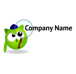 Cartoon logo - Owl with magnifying glass