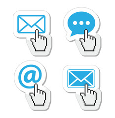 Contact - envelope, email, speech bubble  with cursor hand icons