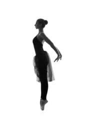 Black and white trace of a young and beautiful ballet dancer