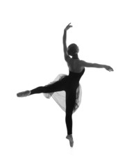 Fototapeta na wymiar Black and white trace of a young and beautiful ballet dancer