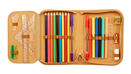 Pencil case with various stationery