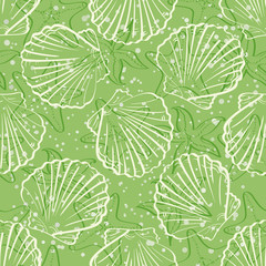 Seamless background, outline seashells