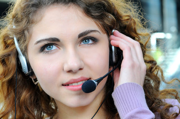 Portrait of support phone operator in headset