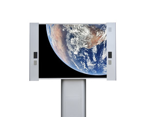 Isolated advertising billboard with earth on desktop