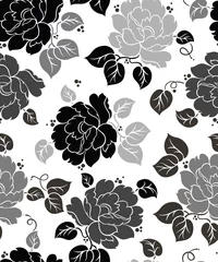 Fototapete Blumen schwarz und weiß Nahtlose Blumen-Tapete
