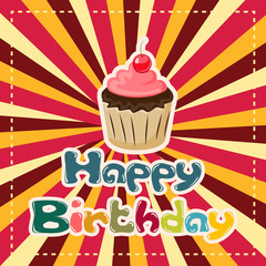 vector illustration of cup cake on Happy Birthday background