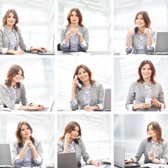 A collage of image with young business women working