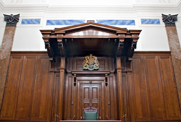 View of Crown Court room inside St Georges Hall, Liverpool, UK