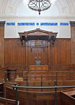 View of Crown Court room inside St Georges Hall, Liverpool, UK
