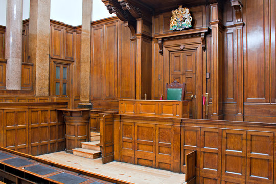 View of Crown Court room inside St Georges Hall, Liverpool, UK