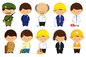 vector illustration of man in different profession uniform