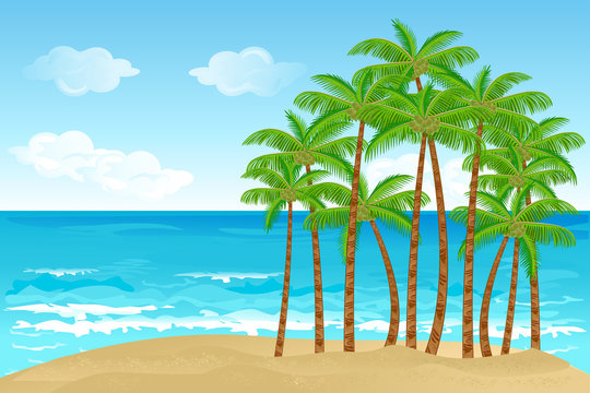 vector illustration of palm tree in sea beach