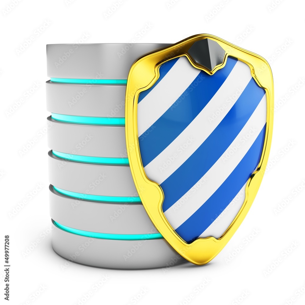 Poster 3d database with shield security concept