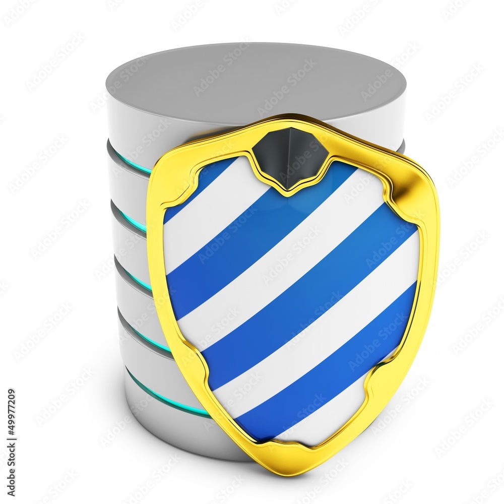 Aufkleber 3d database with shield security concept