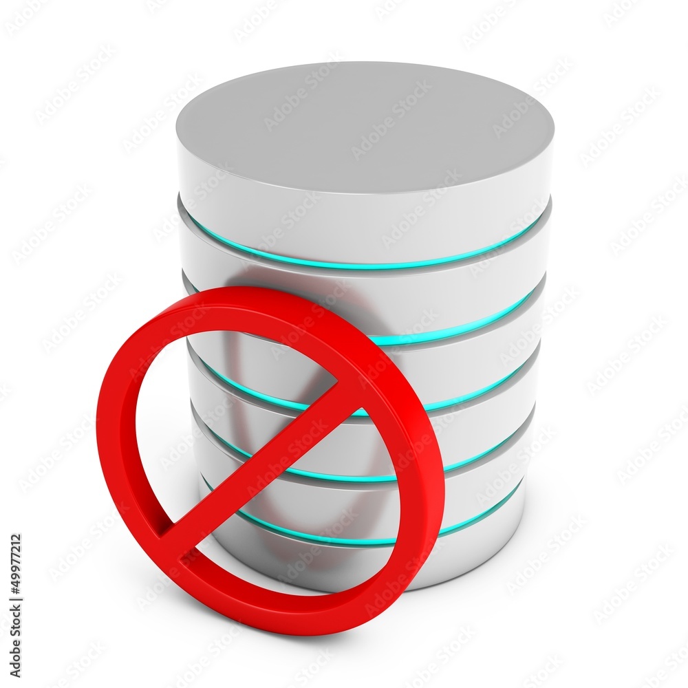 Aufkleber 3d database with forbidden access sign security concept