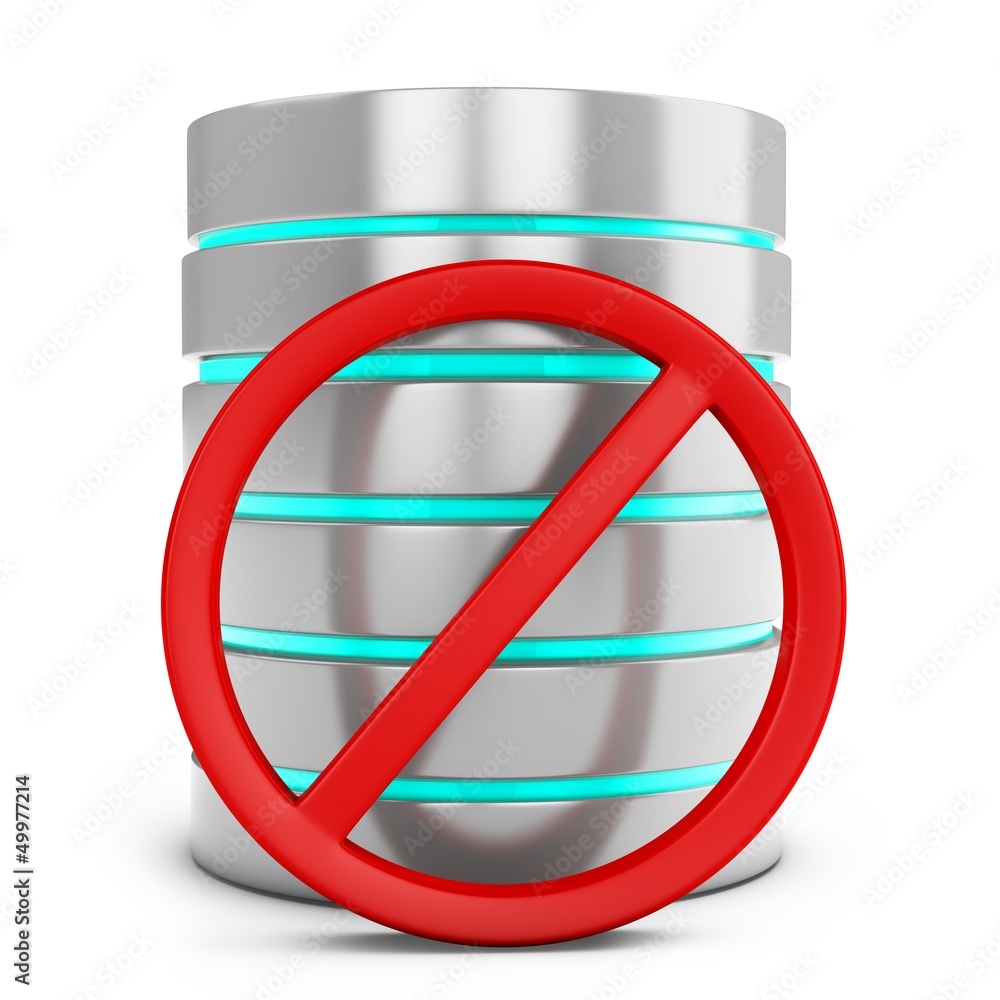 Poster 3d database with forbidden access sign security concept