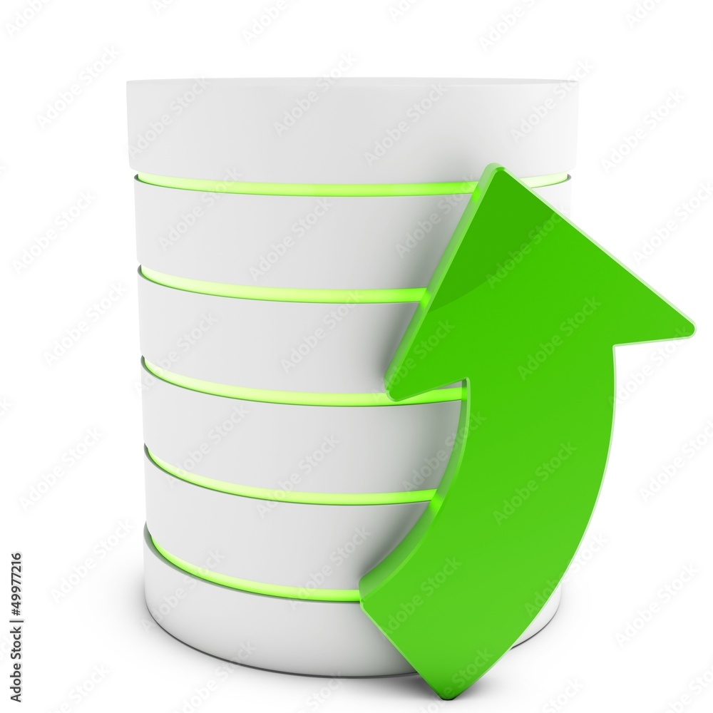 Aufkleber 3d database with uploading symbol arrow